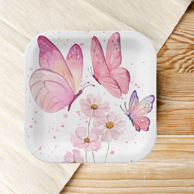 Assiettes En Carton Baby shower Baisers à papillon | Aucun texte | Ros (Créateur téléchargé)