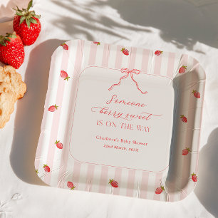 Assiettes En Carton Baby Shower « Bandes roses, baie sucrée »