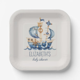 Assiettes En Carton Baby Shower Bateau de navigation bleu marine