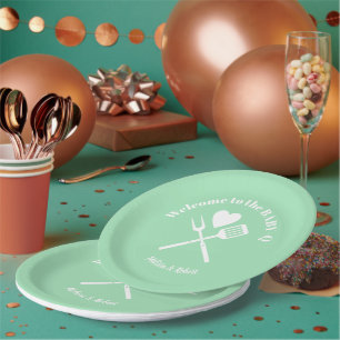 Assiettes En Carton Baby shower BBQ moderne à menthe solide vert BABY