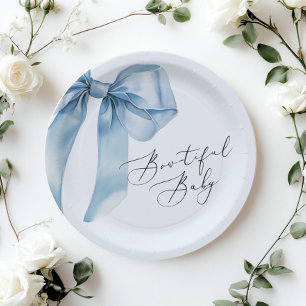 Assiettes En Carton Baby shower Bébé Bleu Bow Bowtiful