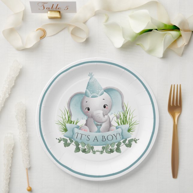 Assiettes En Carton Baby shower bébé éléphant (Mariage)