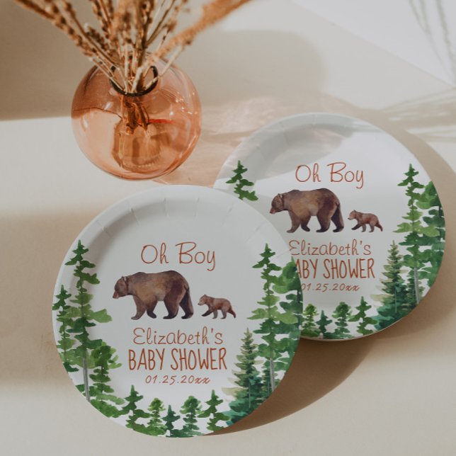 Assiettes En Carton Baby shower bébé maman bébé ours garçon (Créateur téléchargé)