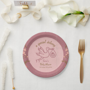 Assiettes En Carton Baby shower-bébé sur la cigogne