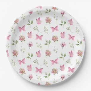 Assiettes En Carton Baby shower blanc rose papillon