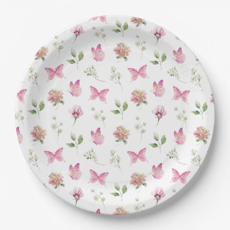 Assiettes En Carton Baby shower blanc rose papillon