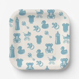 Assiettes En Carton Baby shower bleu