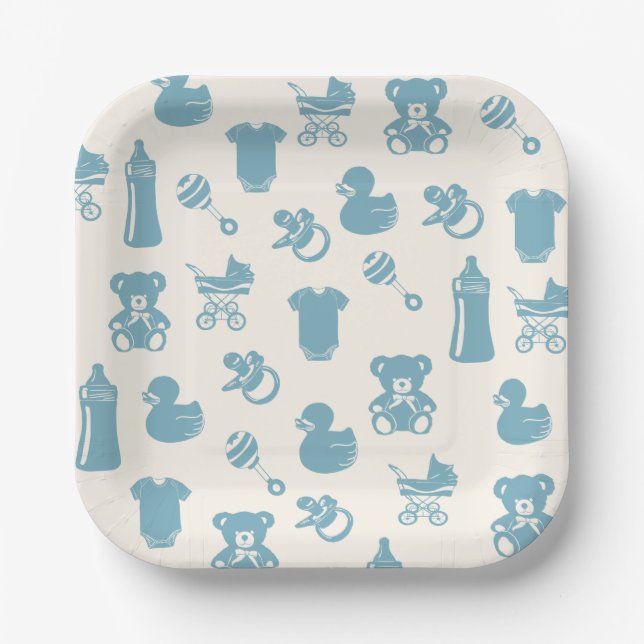 Assiettes En Carton Baby shower bleu (Recto)