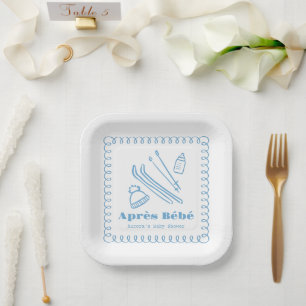 Assiettes En Carton Baby shower Bleu À Main Après Bébé Boy