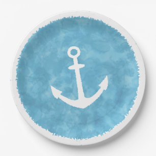 Assiettes En Carton Baby shower bleu Ancre nautique