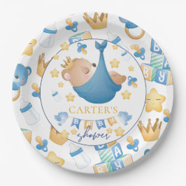 Assiettes En Carton Baby shower bleu bébé garçon ours