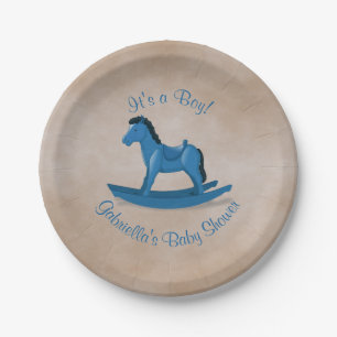 Assiettes En Carton Baby shower bleu de cheval de basculage