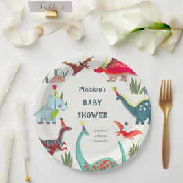 Assiettes En Carton Baby shower bleu dinosaure