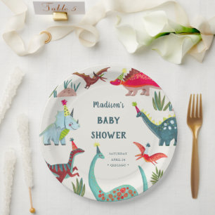 Assiettes En Carton Baby shower bleu dinosaure