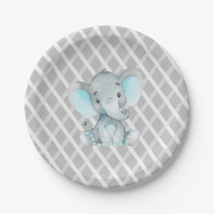 Assiettes En Carton Baby shower bleu éléphant