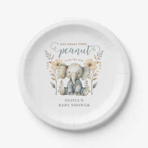 Assiettes En Carton Baby shower bleu petit cacahuète bébé éléphant