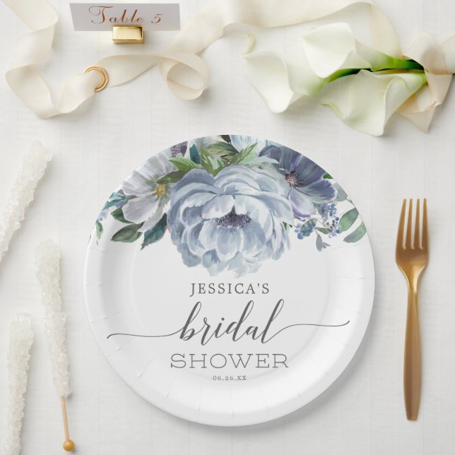 Assiettes En Carton Baby Shower Bleu Poussiéreux (Mariage)