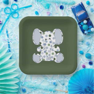 Assiettes En Carton Baby shower Blue Elephant
