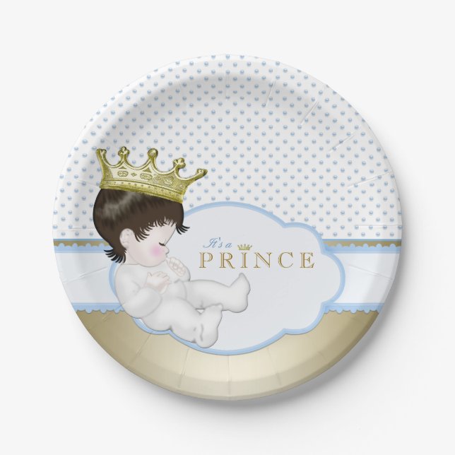 Assiettes En Carton Baby shower Blue et Gold Prince (Devant)