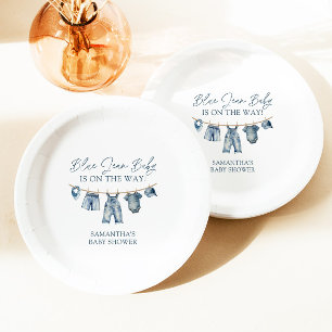 Assiettes En Carton Baby shower Blue Jean, Baby shower occidental