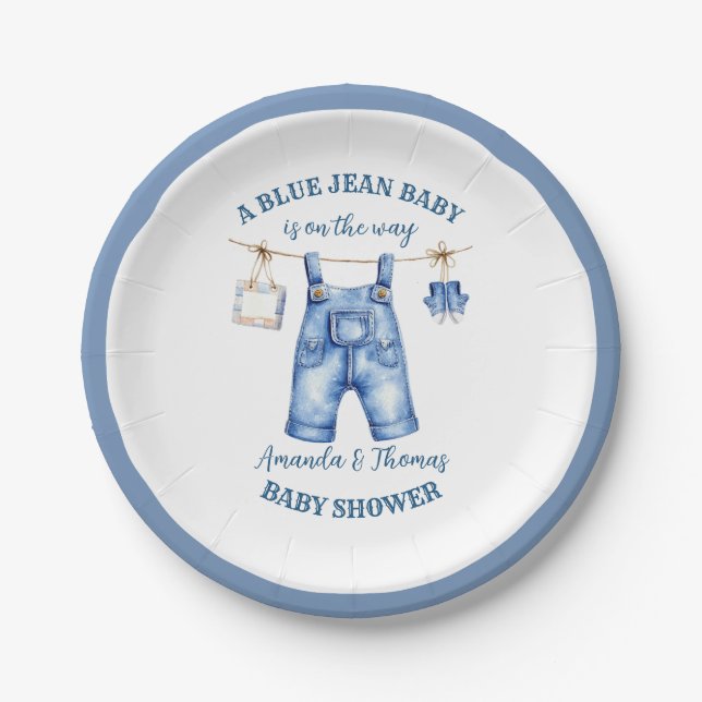 Assiettes En Carton Baby shower Blue Jean Denim (Devant)