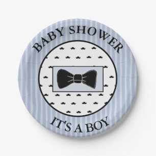 Assiettes En Carton Baby shower Blue Moustache et Bowtie Cake Plates