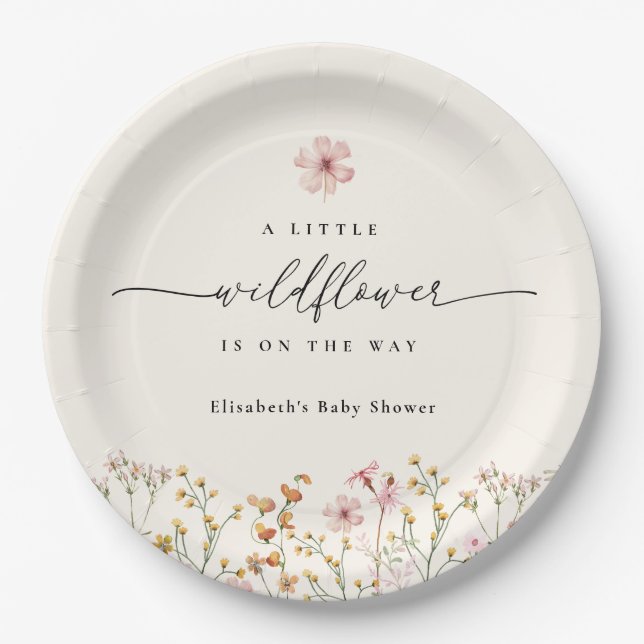 Assiettes En Carton Baby Shower Bohème Fleur Sauvage (Devant)