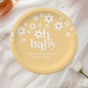 Assiettes En Carton Baby Shower bohème jaune Daisy