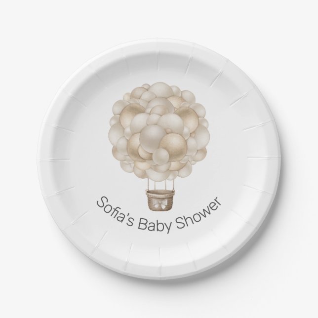 Assiettes En Carton Baby shower Boho Beige Hot Air Balloon (Devant)