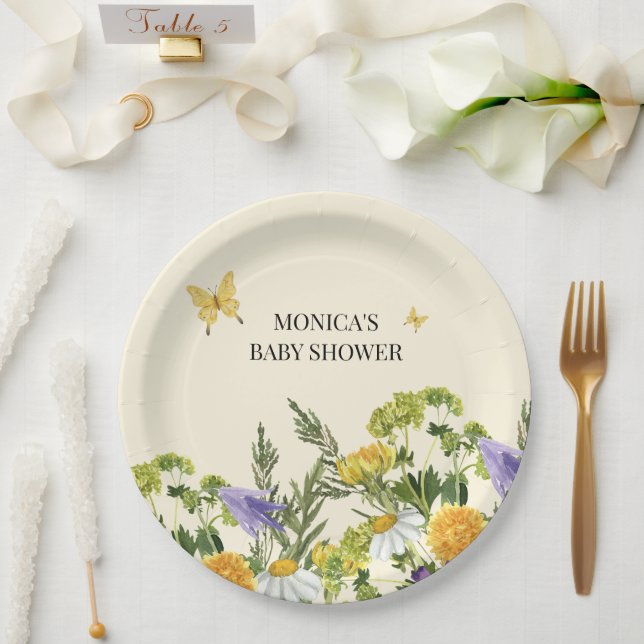 Assiettes En Carton Baby shower Boho Fleur sauvage aquarelle (Mariage)