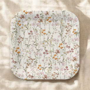 Assiettes En Carton Baby shower Boho Fleur sauvage En Terracotta En Fl
