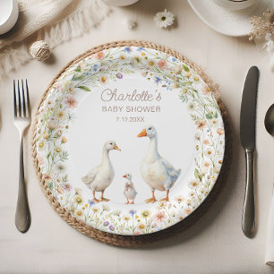 Assiettes En Carton Baby shower Boho Fleur sauvage Goose