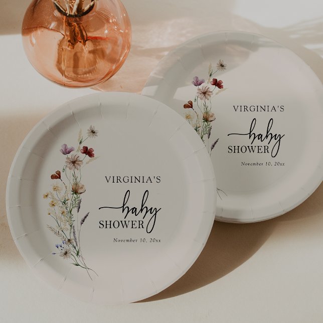 Assiettes En Carton Baby Shower Boho Fleurs des Champs (Boho Wildflowers Baby Shower Paper Plates by Painted Paperie
)
