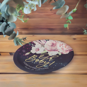 Assiettes En Carton Baby shower Boho Floral Plumes violet Bokeh Lumièr