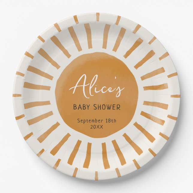 Assiettes En Carton Baby shower Boho Sunshine Cute (Devant)