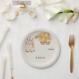 Assiettes En Carton Baby shower Boho Twins Bienvenue