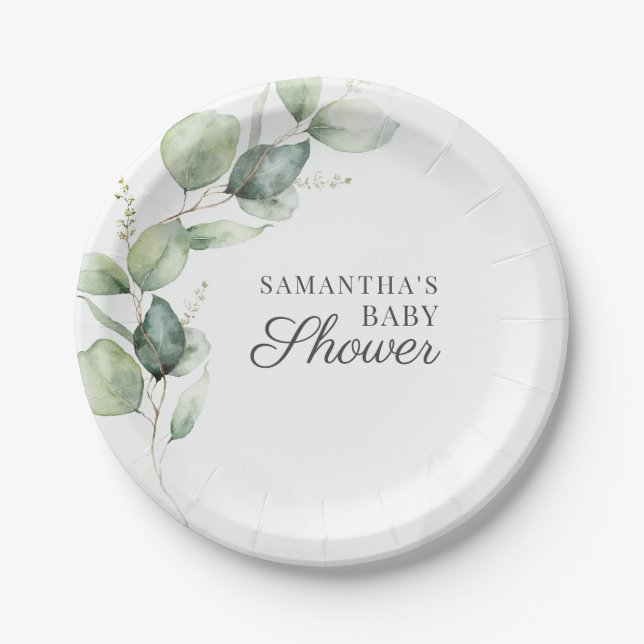 Assiettes En Carton Baby shower Botanique Eucalyptus Couples de verdur (Devant)