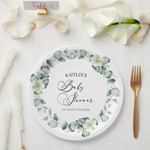 Assiettes En Carton Baby shower botanique Feuille Green Eucalyptus
