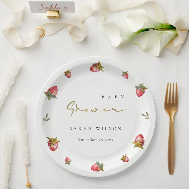 Assiettes En Carton Baby shower botanique mignon de fraise rouge (Mariage)