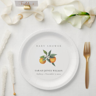 Assiettes En Carton Baby shower botanique minimal d'agrumes orange