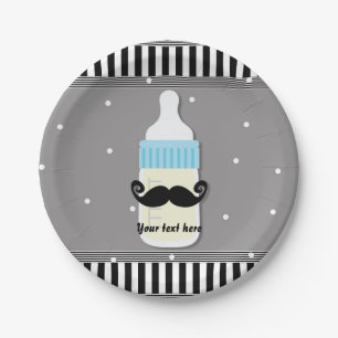 Assiettes En Carton Baby shower Bouteille & Moustache Plaques modernes