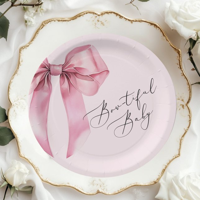 Assiettes En Carton Baby shower Bowtiful Baby Pink Bow (Créateur téléchargé)