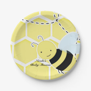 Assiettes En Carton Baby Shower Bumble Bee Moderne Jaune & Noir