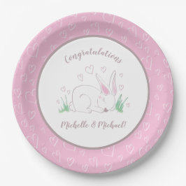 Assiettes En Carton Baby shower Bunny rose Bois Aquarelle