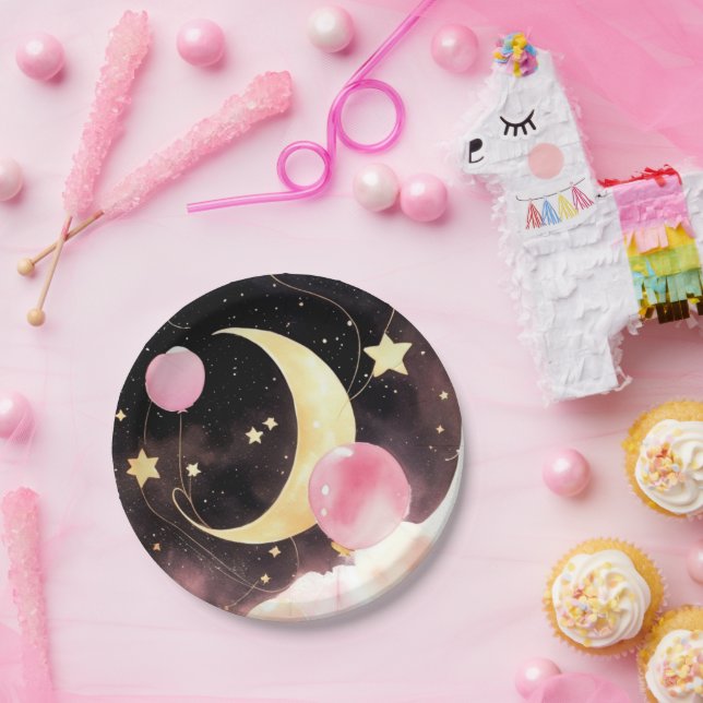 Assiettes En Carton Baby shower céleste enchanté : Lune et étoiles (Fête)