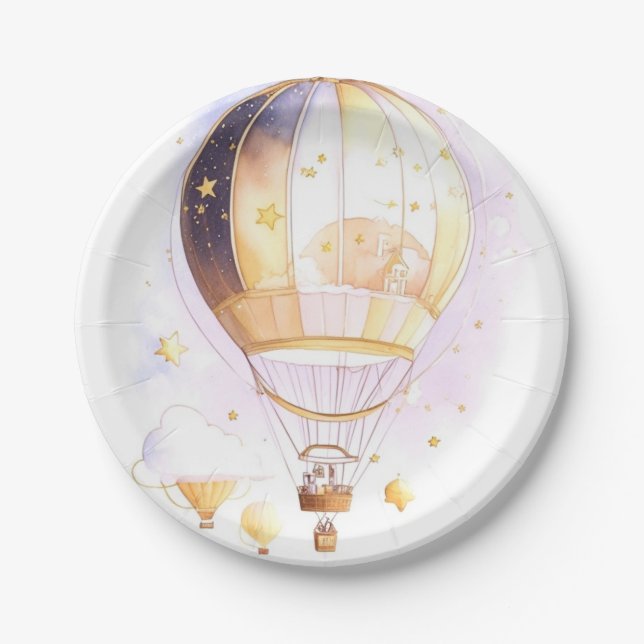 Assiettes En Carton Baby shower Celestial Dreamland Hot Air Balloon (Devant)