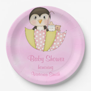 Assiettes En Carton Baby shower c'est un pingouin de fille