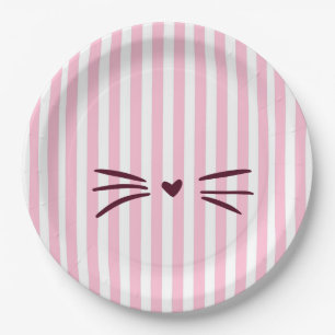 Assiettes En Carton Baby shower Chat, Fille Bébée, Bandes Roses