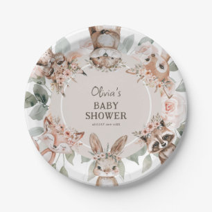 Assiettes En Carton Baby shower Chic Boho Woodland Animaux