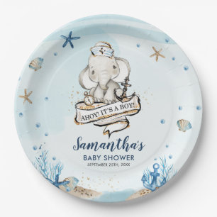 Assiettes En Carton Baby shower chic Nautique Cute Elephant Boy